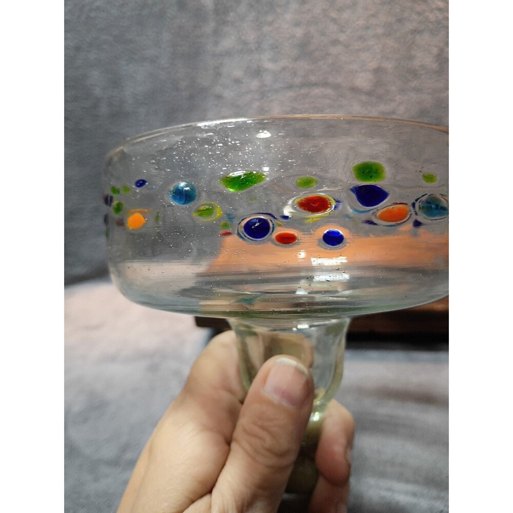 Handmade Mexican Recycled Glass Margarita Glasses Set of 4 Amici Confetti - Picture 8 of 12